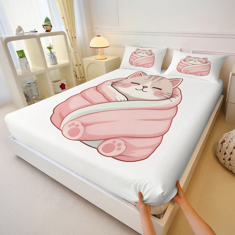 Набор простыней с милым кошачь – обзор и цена Fitted Bed Sheets Deep Pocket