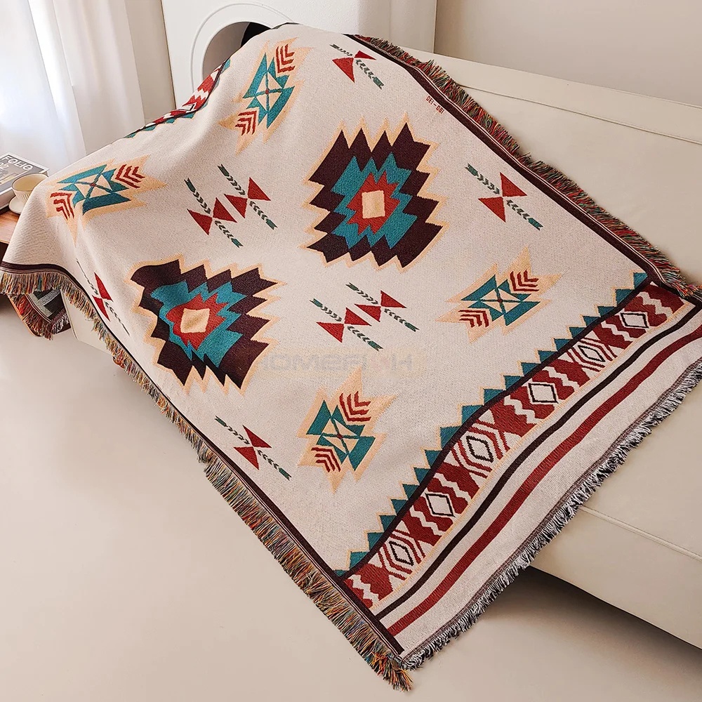 Плед в стиле ацтеков, увеличен – обзор и цена Boho Throw Blanket Fringe