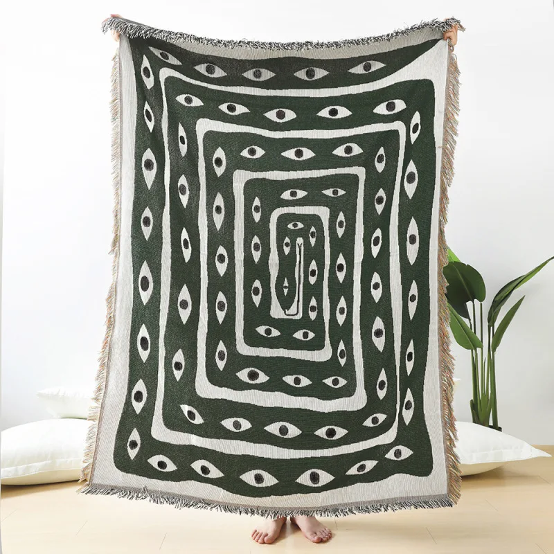 Зелено-белый жаккардовый плед  – обзор и цена Boho Throw Blanket Fringe
